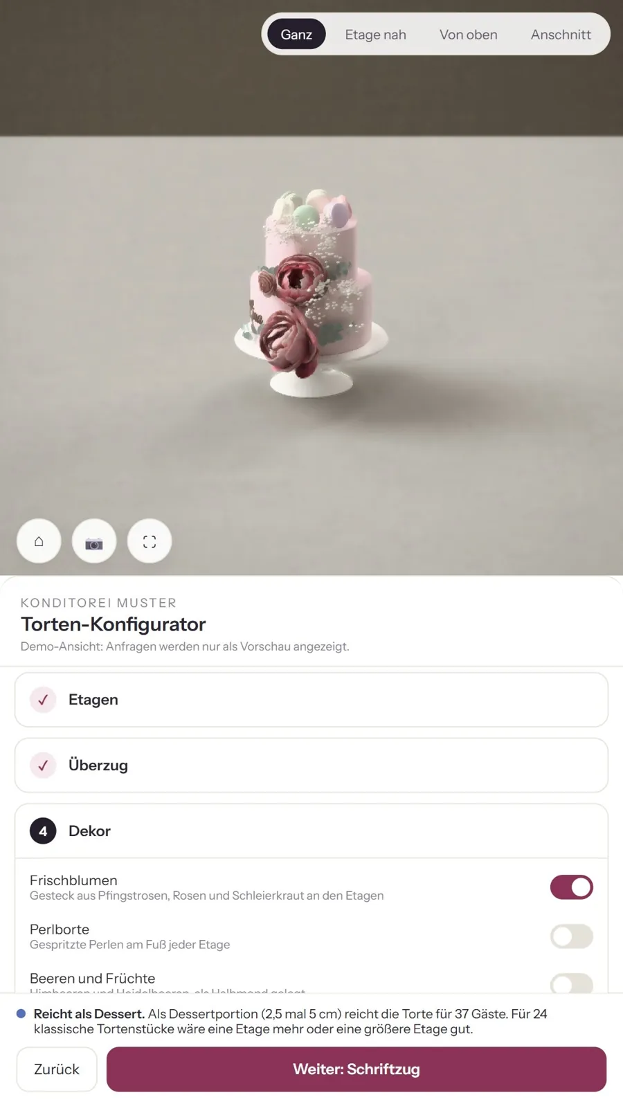 Torten-Konfigurator für Konditoreien am Handy