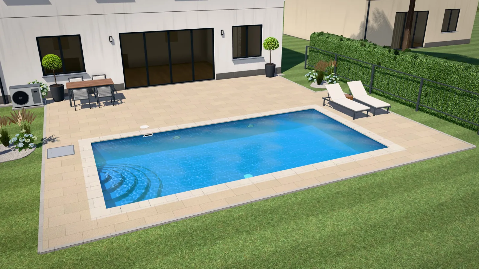 Poolbau: Becken, Folie, Abdeckung im Garten