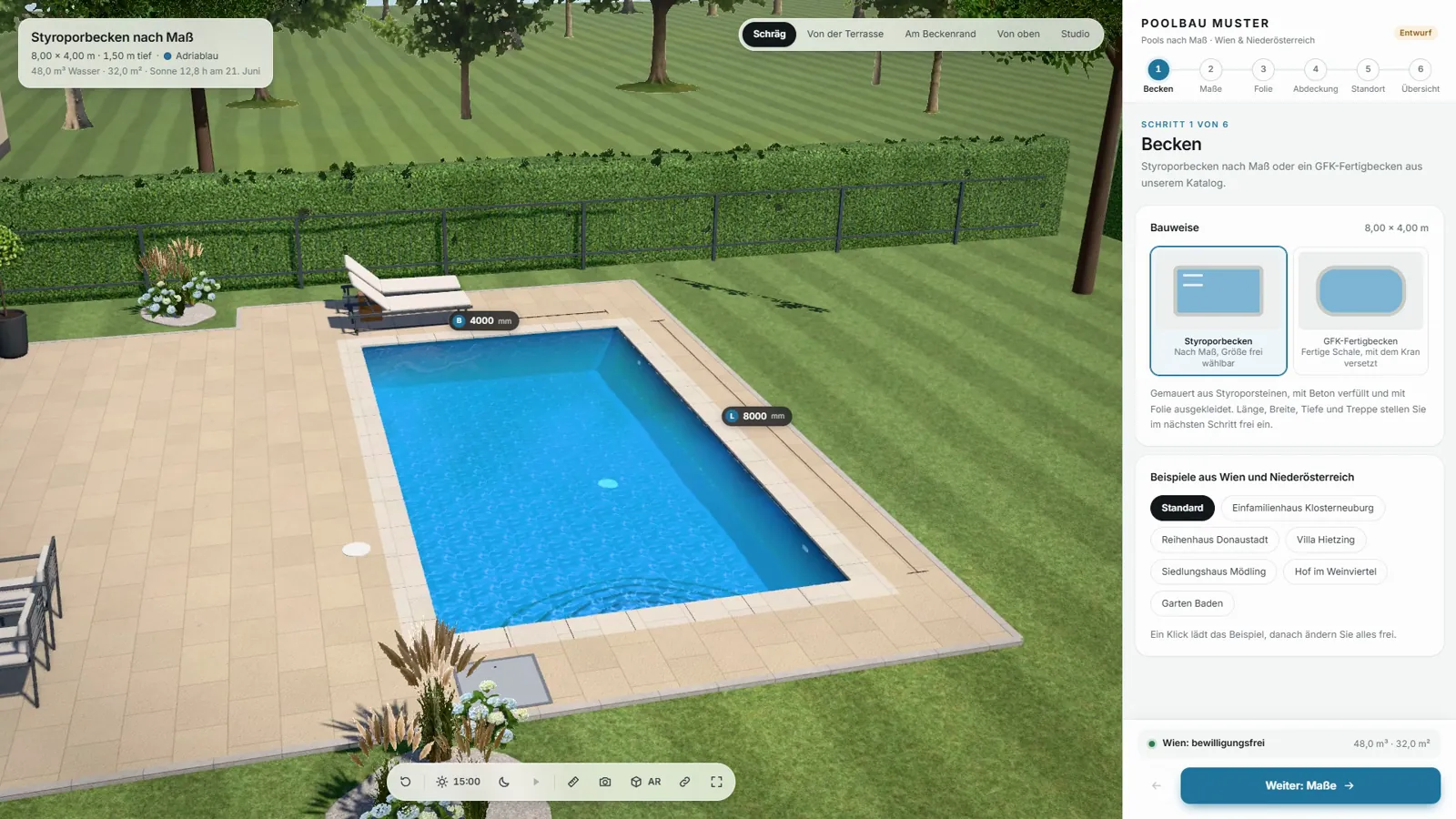 Vorführfassung Poolbau Muster im 3D-Konfigurator