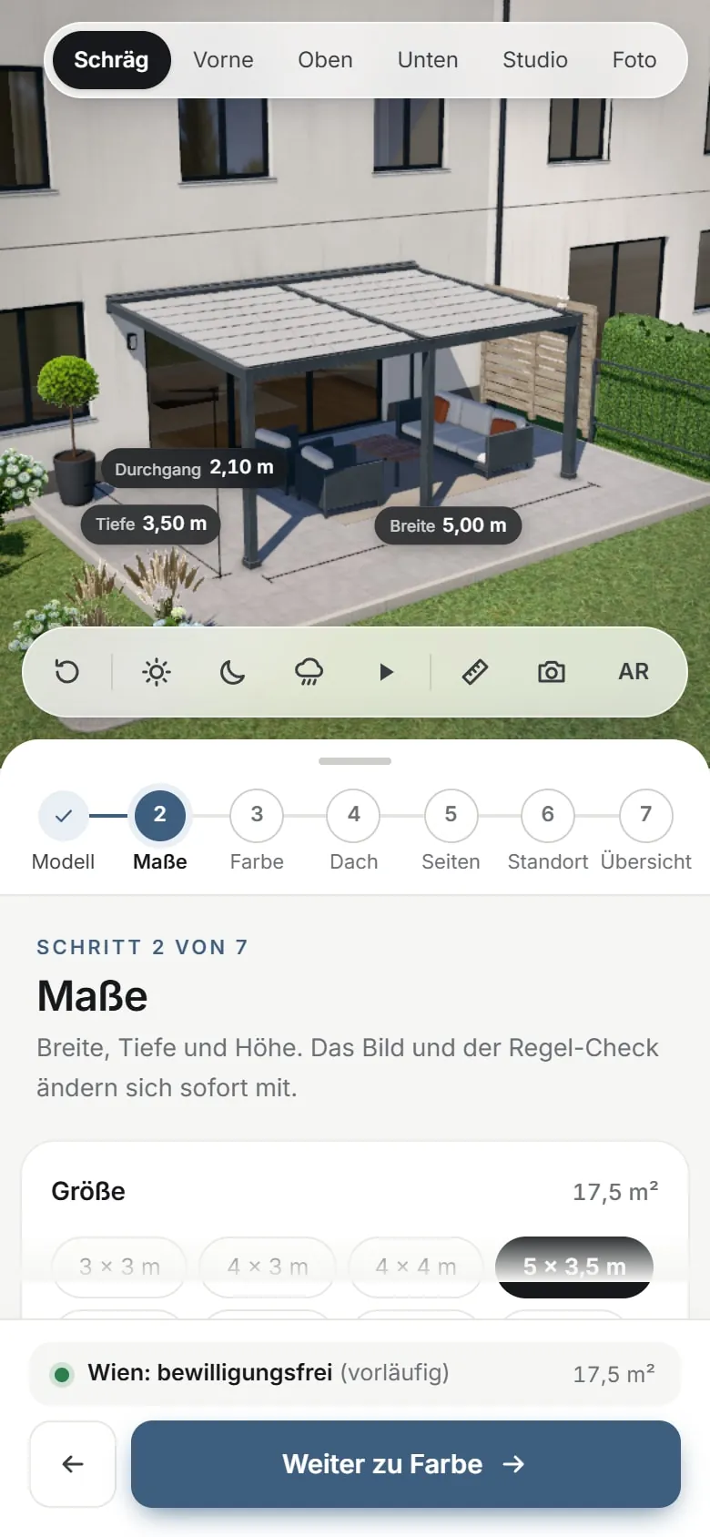 Pergola- und Lamellendach-Konfigurator am Handy